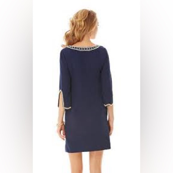 Lilly Pulitzer Sarah True Navy Beaded Embellished Tunic 3/4 Sleeve Dress. - Picture 2 of 11